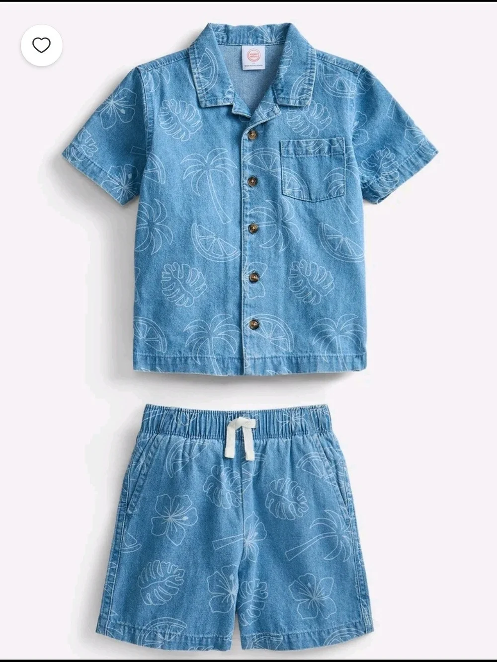 2 Piece Denim Set - Light Blue Button Up Top & Elastic Waist Shorts NWT